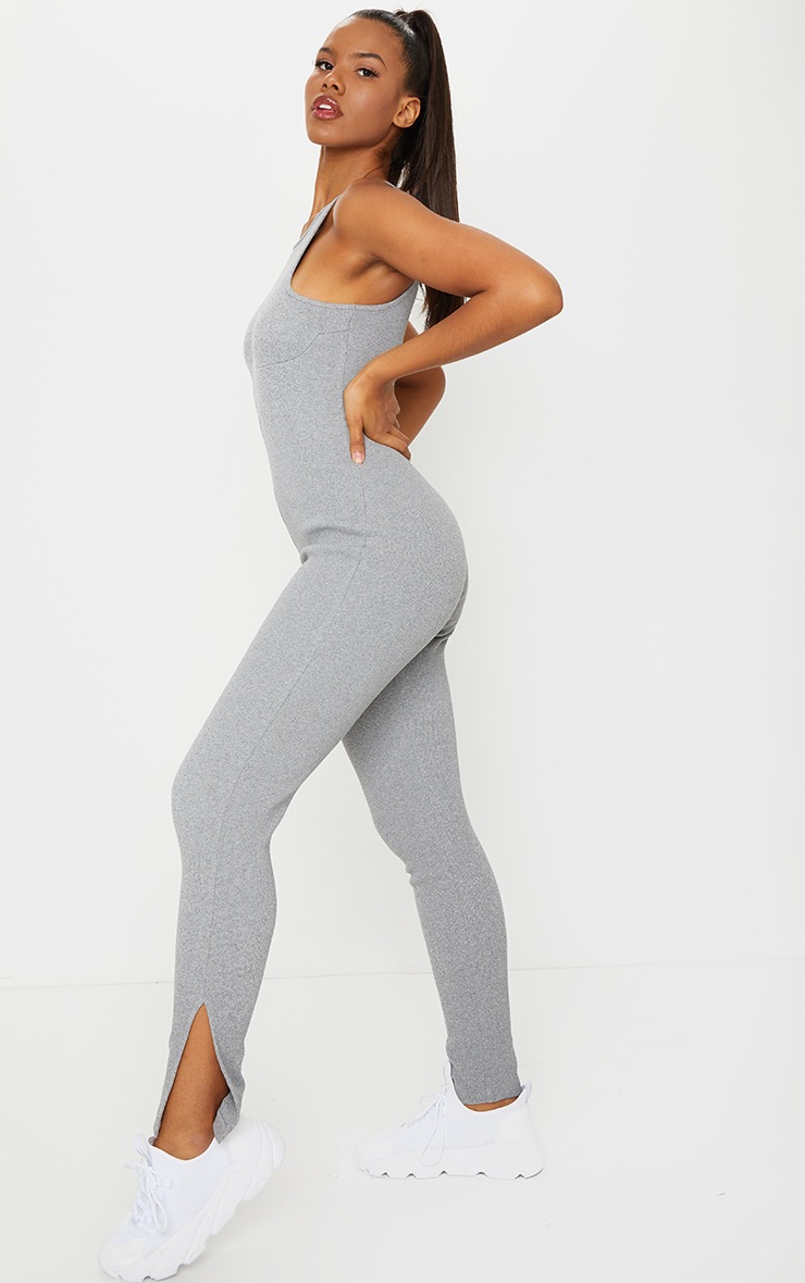 Grey Marl Thick Rib Bust Seam Detail Jumpsuit