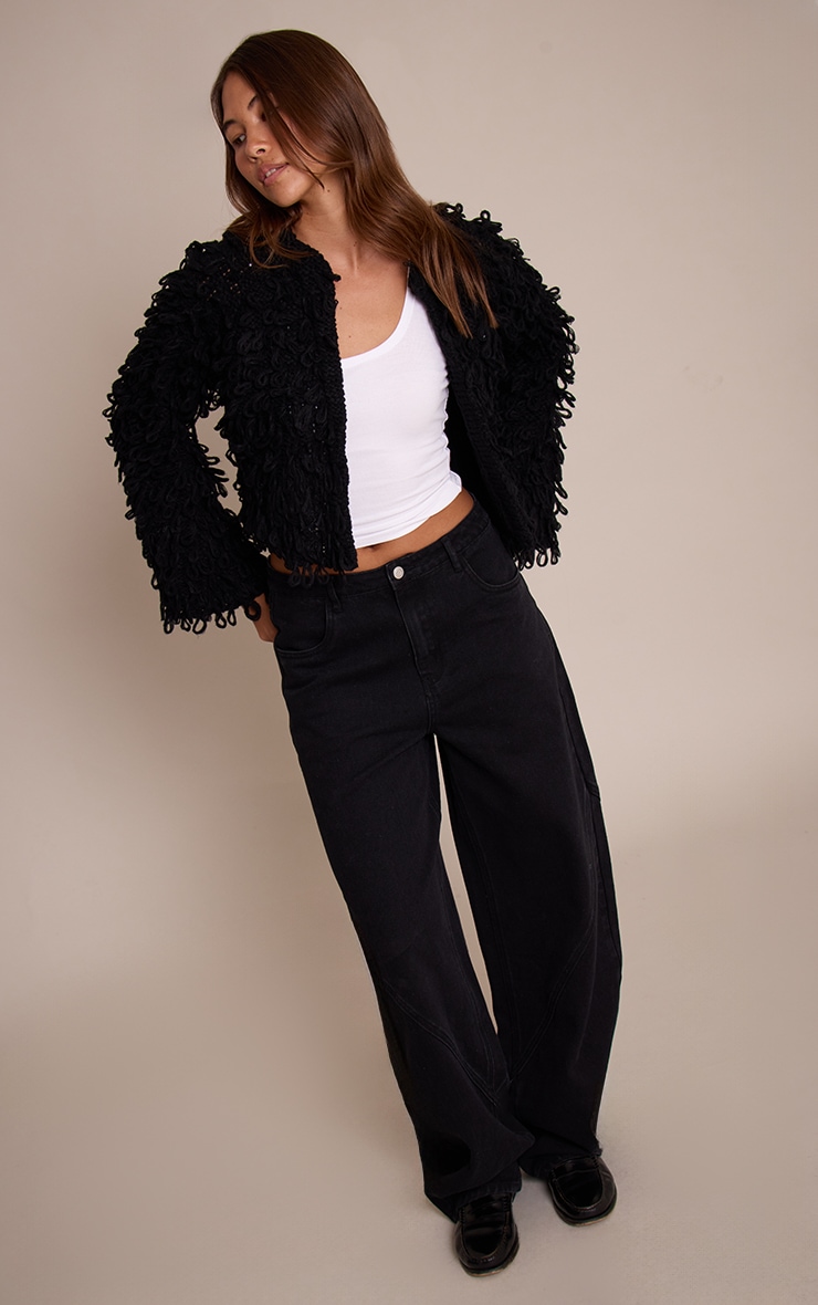 Black Loop Knit Oversized Cardigan image 3
