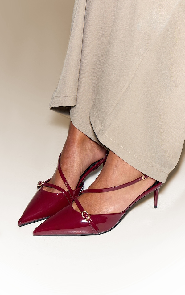Burgundy Point Toe Buckle Detail Low Heel Courts