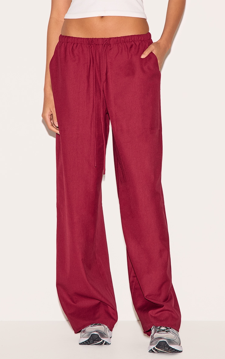 Pantalon décontracté tissé bordeaux à cordons ajustables et taille basse image 2