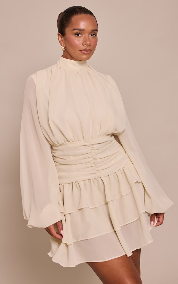 Shape Mini robe en mousseline de soie crème au beurre froncée à étages volantés