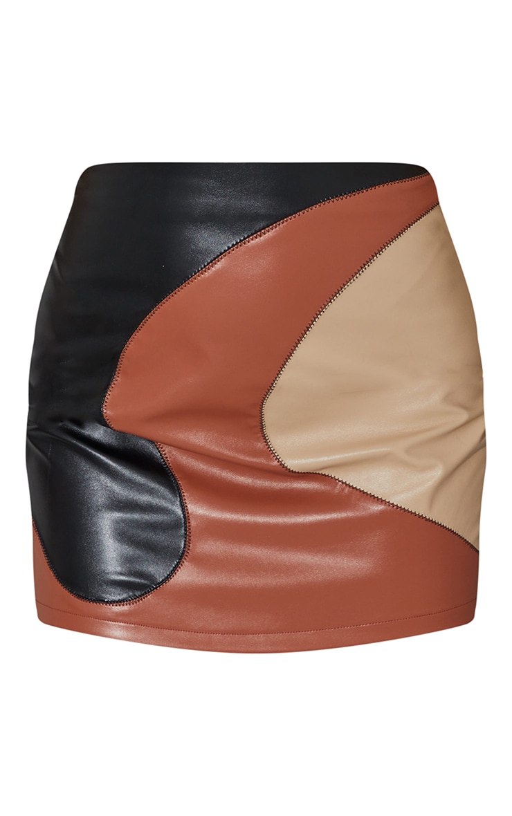 Multi Faux Leather Color Block Mini Skirt image 6