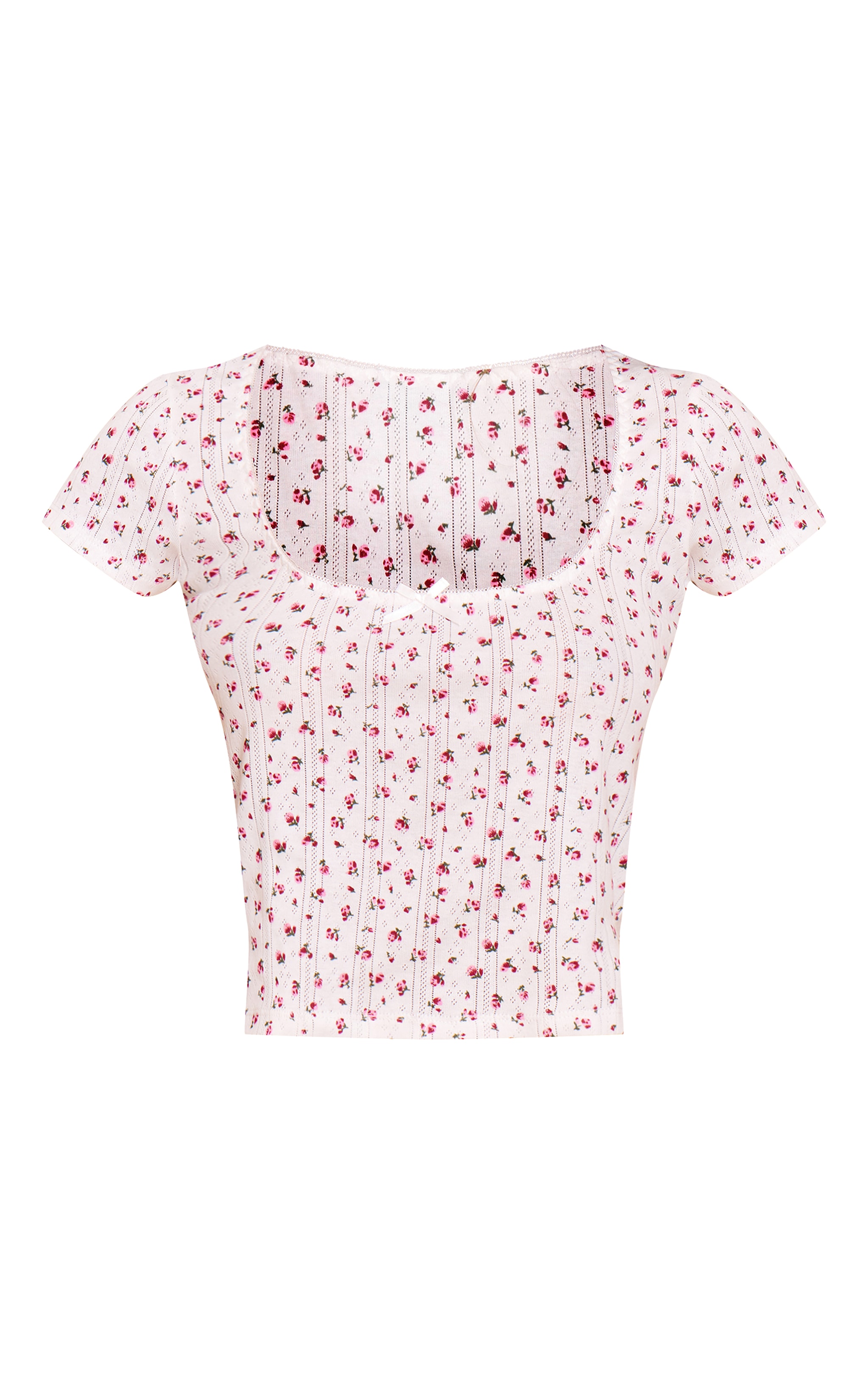 White Ditsy Pointelle Short Sleeve Pajama Top image 5