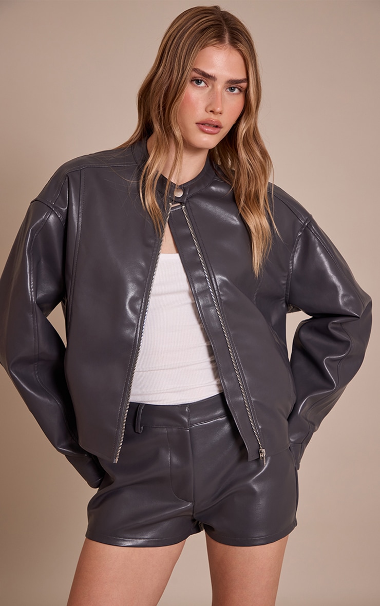 Charcoal Soft Faux Leather Tailored Short image 4