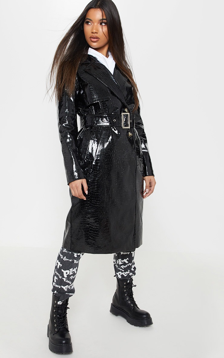 Black Croc PU Trench
