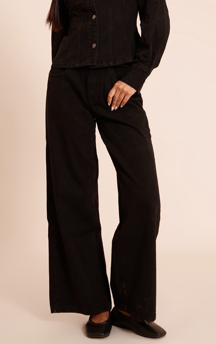 Washed Black Mid Waist Wide Leg Jeans image 2