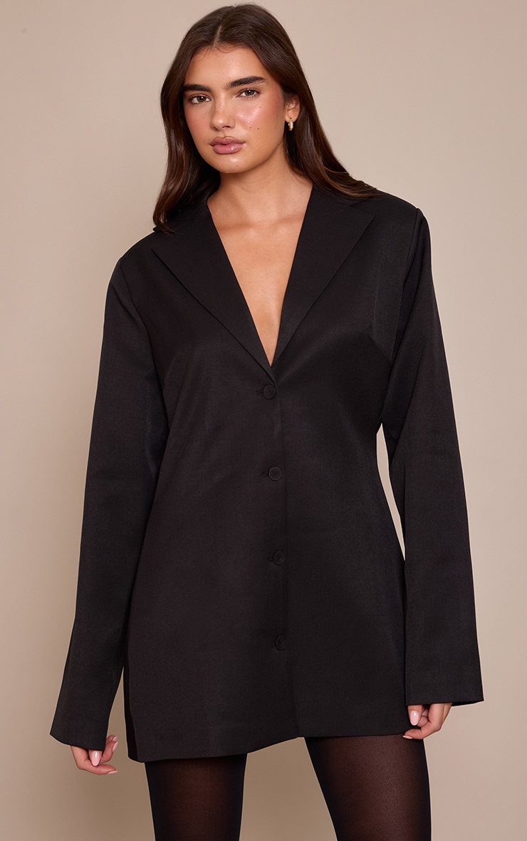 Black Woven Cowl Open Back Blazer Dress image 1