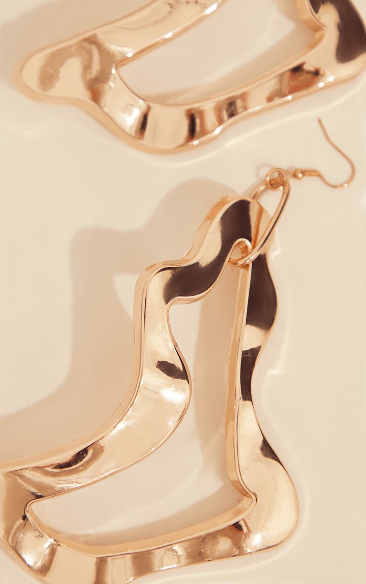 Gold Abstract Hammered Link Statement Earrings PrettyLittleThing USA