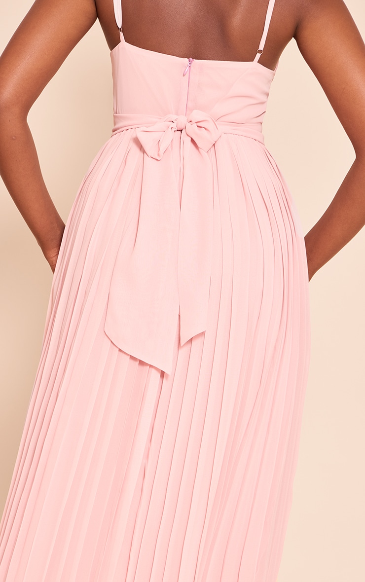 Blush Chiffon Strappy Pleated Belt Detail Maxi Dress image 4