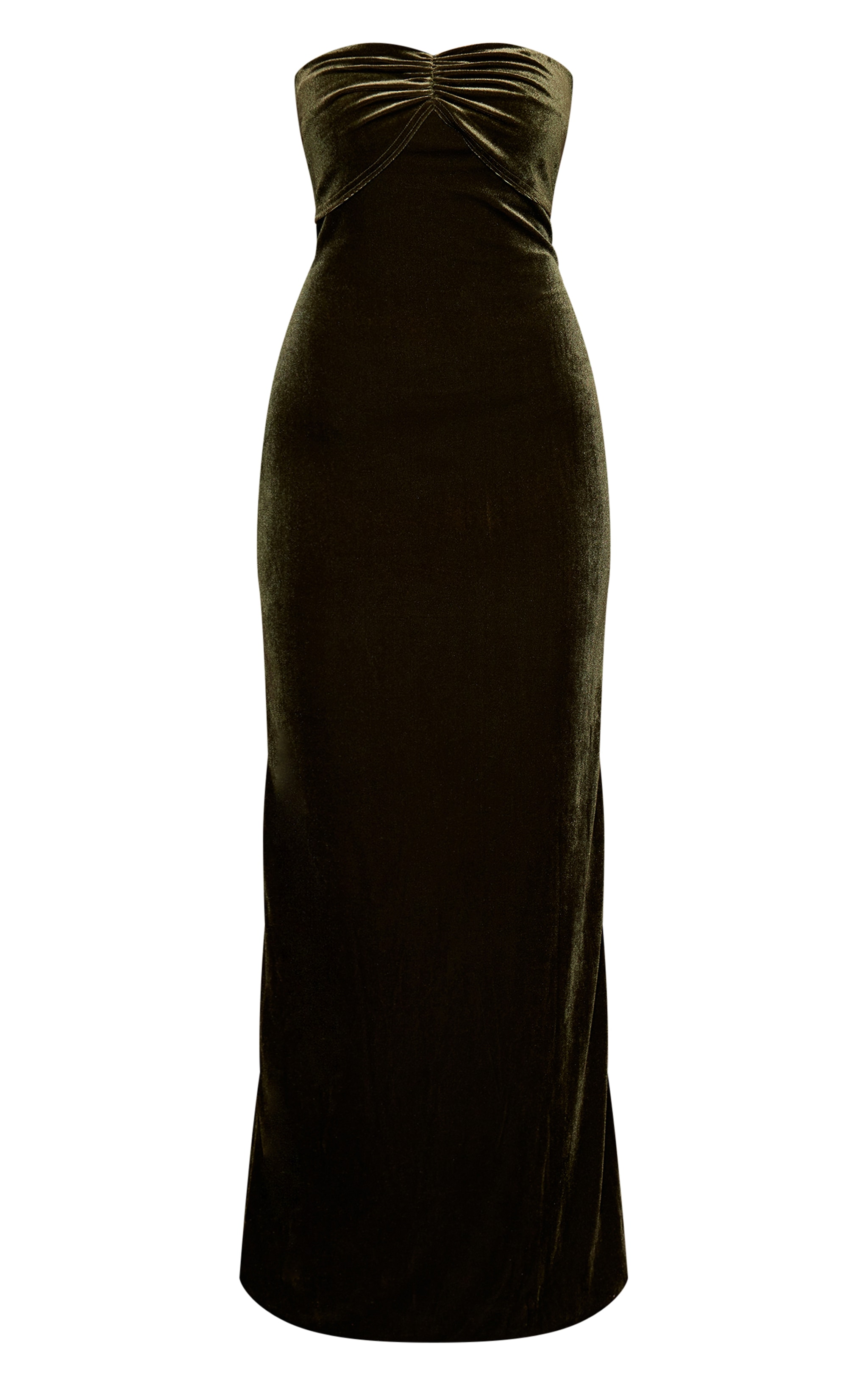 Robe bustier longue en velours vert olive à détail torsadé image 5
