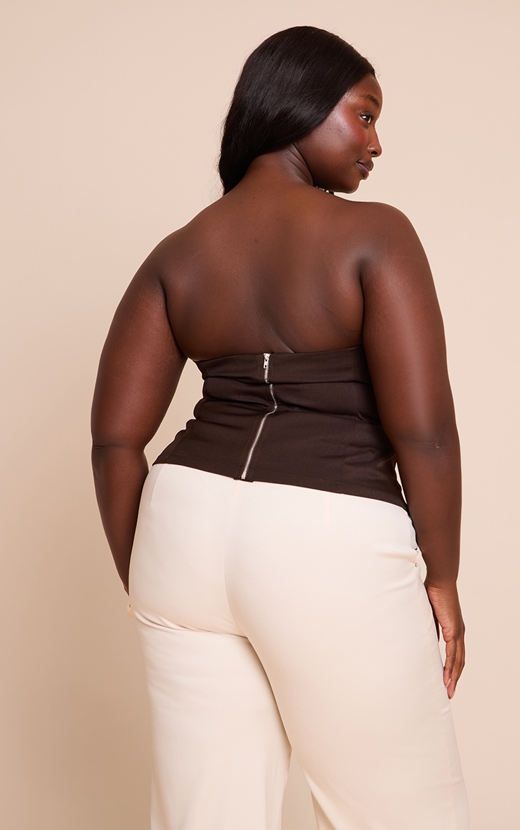 Plus Brown Woven Belted Trim Detail Bandeau Top image 2