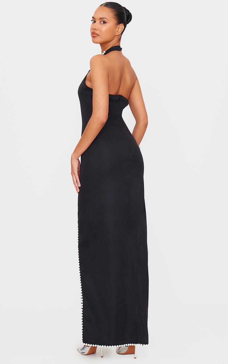 Robe longue fendue noire à détail perles image 2