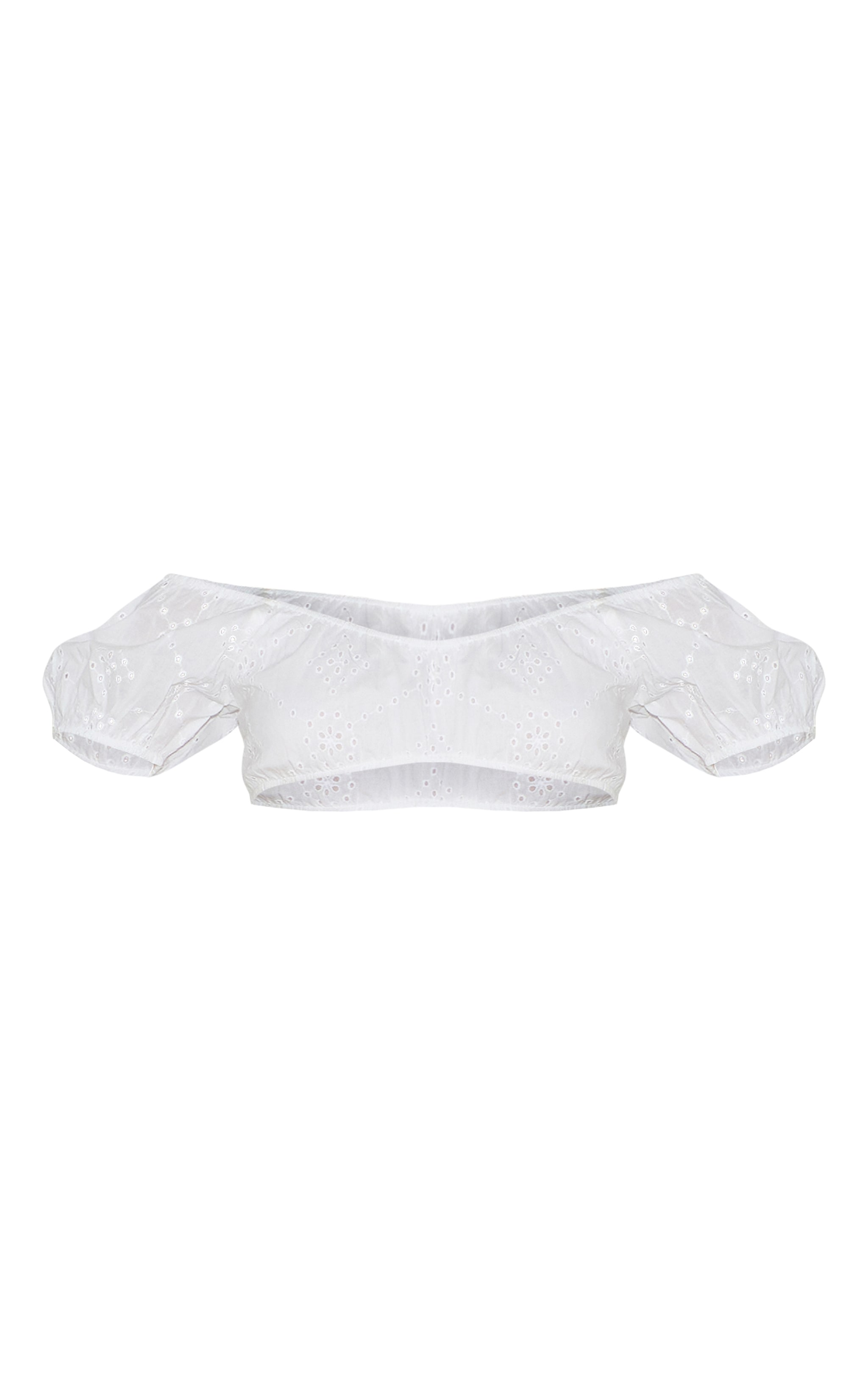 White Broderie Bardot Crop Top image 5
