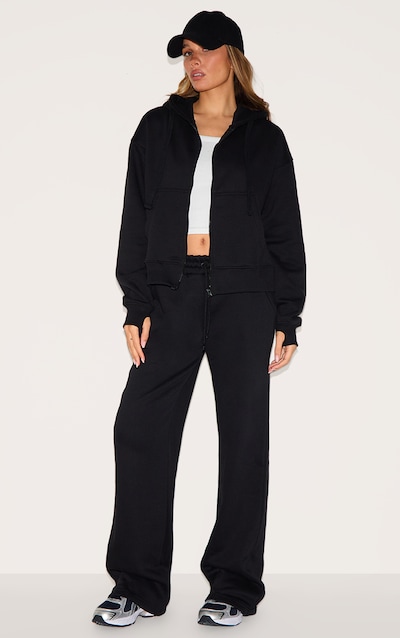Black Oversized Drawstring Wide Leg Sweatpants