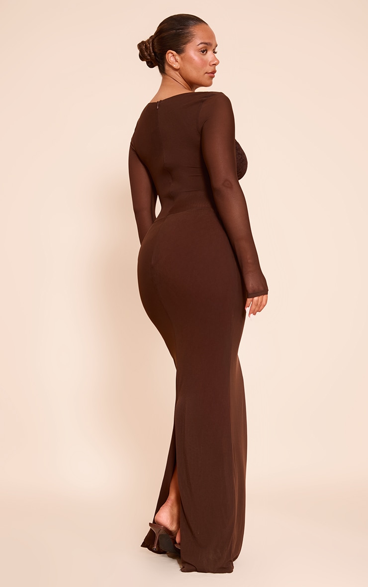 Shape chocolate Mesh Lace Insert Corseted Maxi Dress image 2