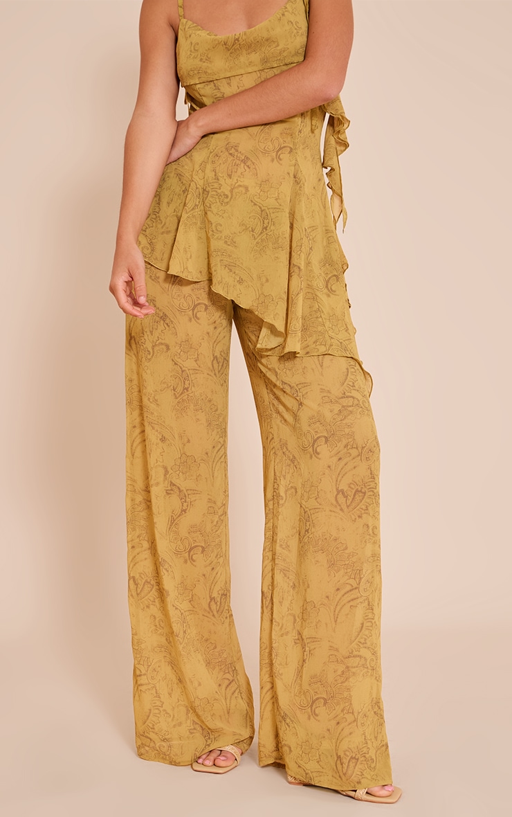 Chartreuse Abstract Print Chiffon Straight Leg Pant image 2