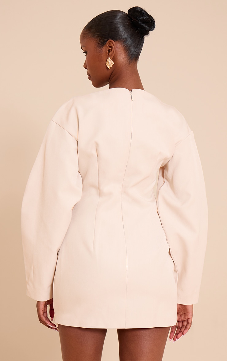 Cream Cocoon Sleeve Cinched Waist Blazer Dress image 2