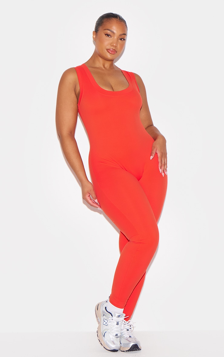 Red Sculpt Contrast Binding Unitard image 8