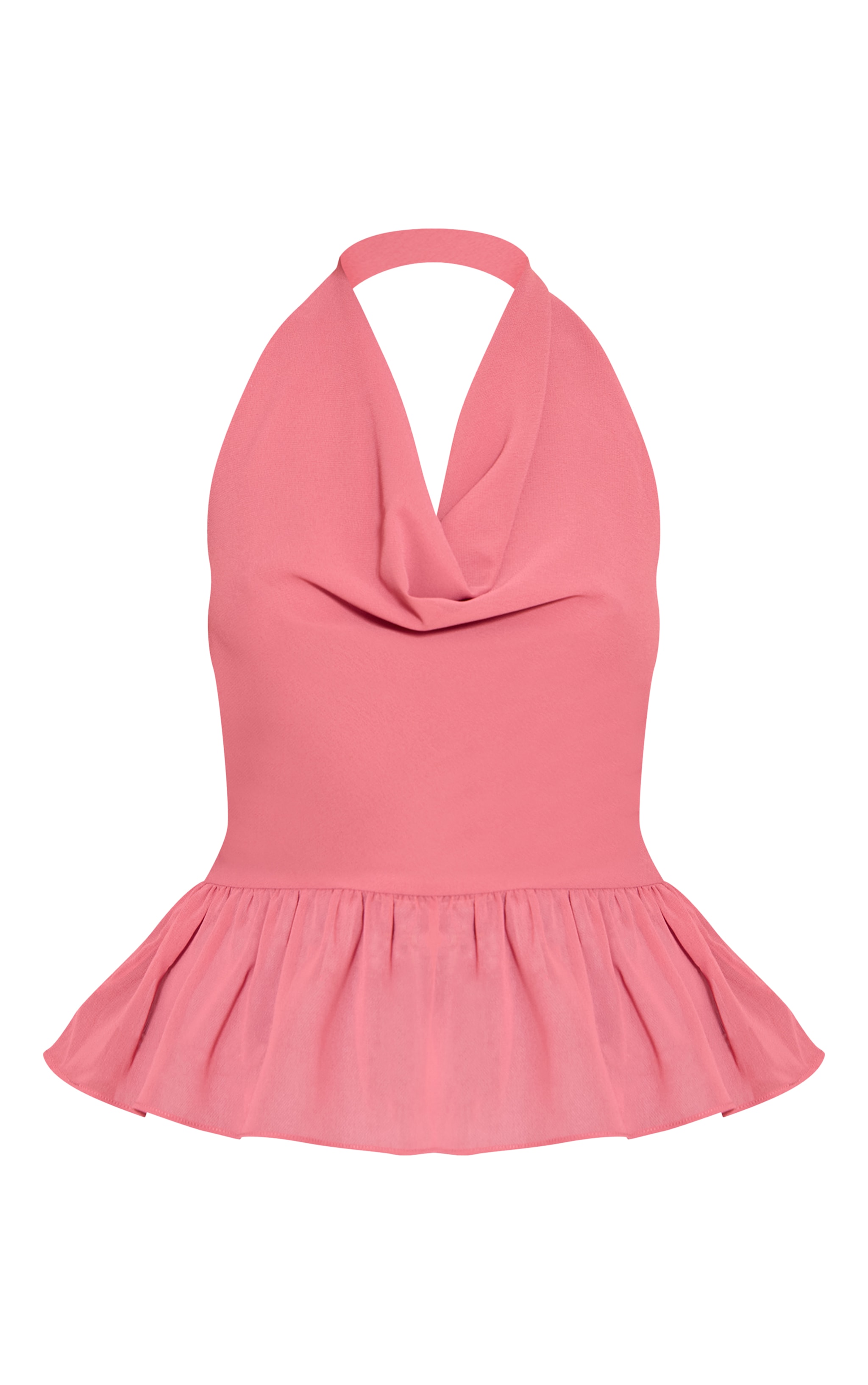 Blush Rose Chiffon Cowl Peplum Hem Halterneck Top image 5