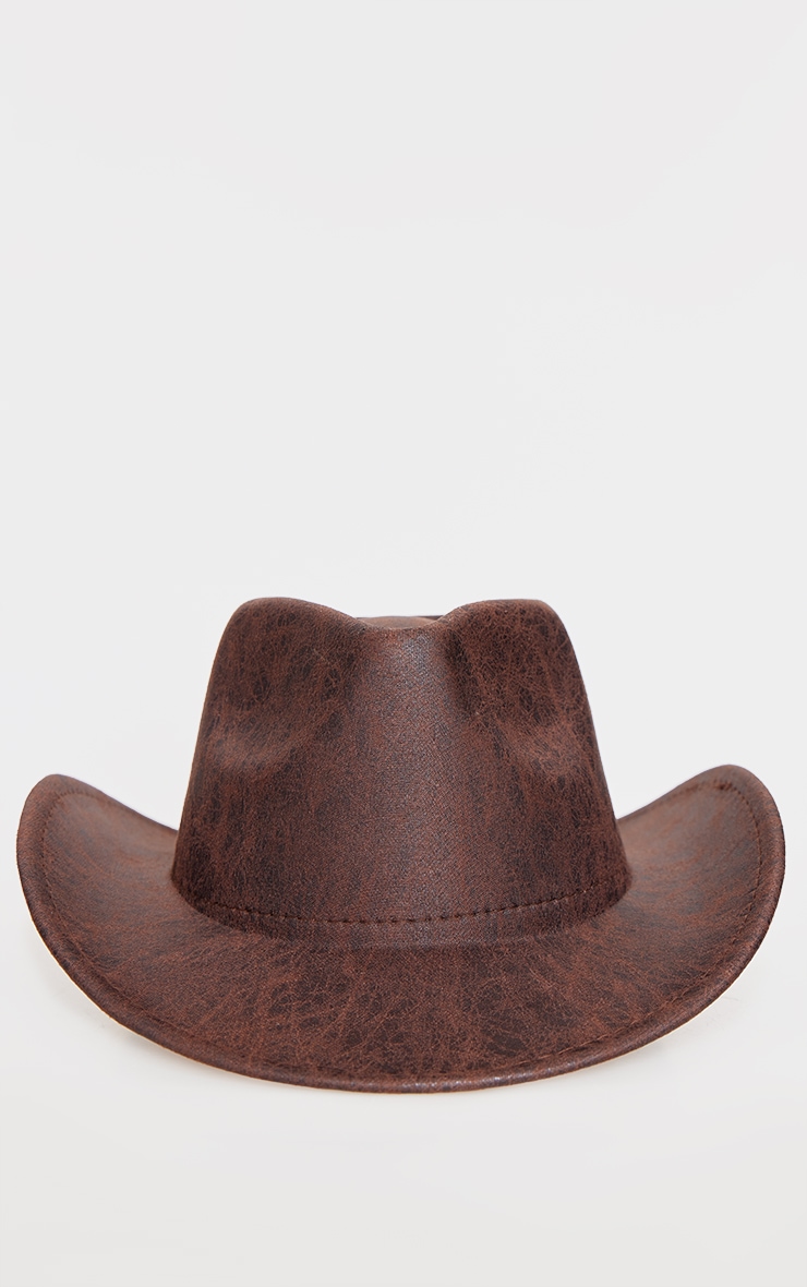 Chapeau de cowboy en PU marron à détail ourlet plié image 3