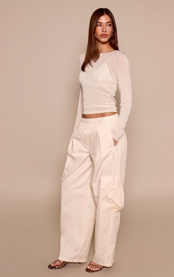 Cream Cotton Cargo Pocket Detail Pants