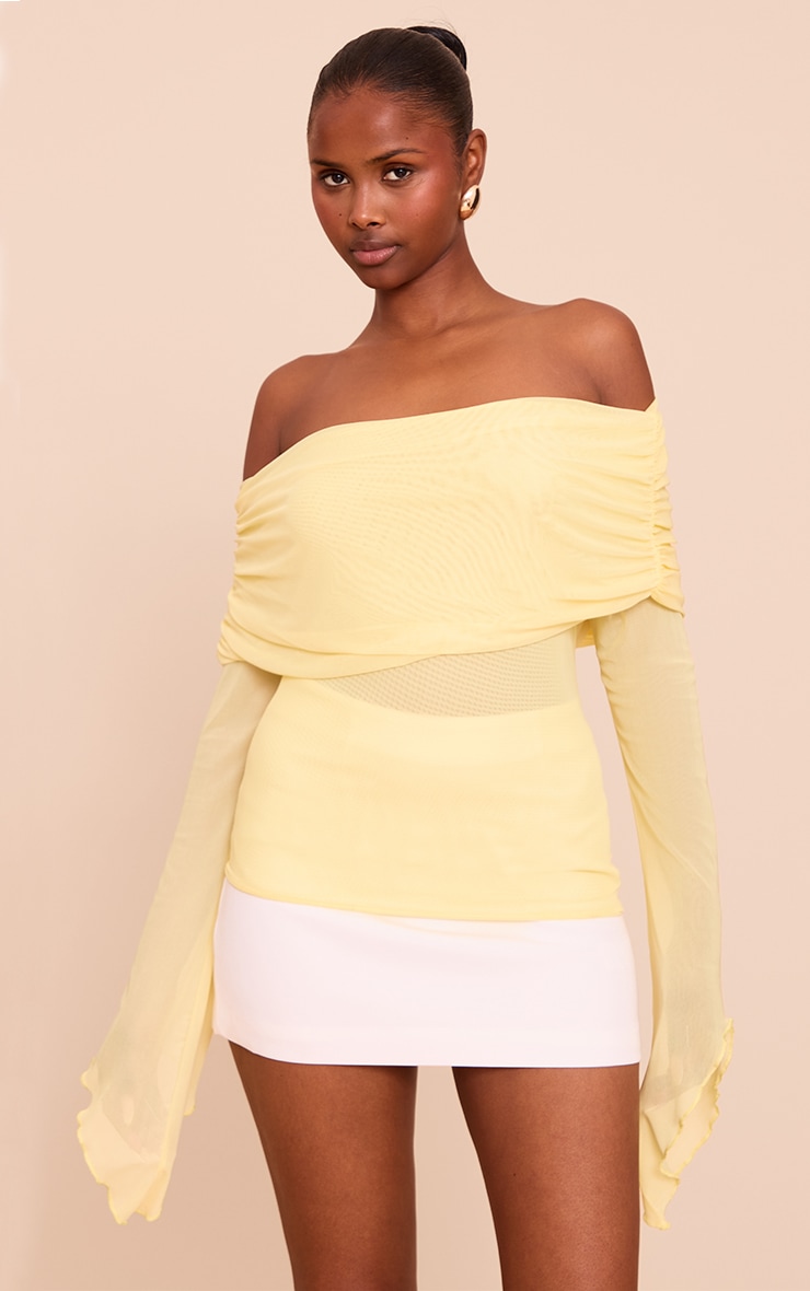 Lemon Mesh Fold Over Extreme Sleeve Detail Top image 1