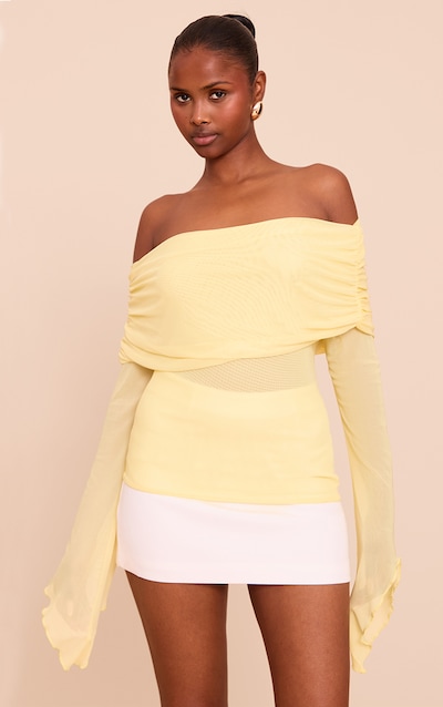 Lemon Mesh Fold Over Extreme Sleeve Detail Top