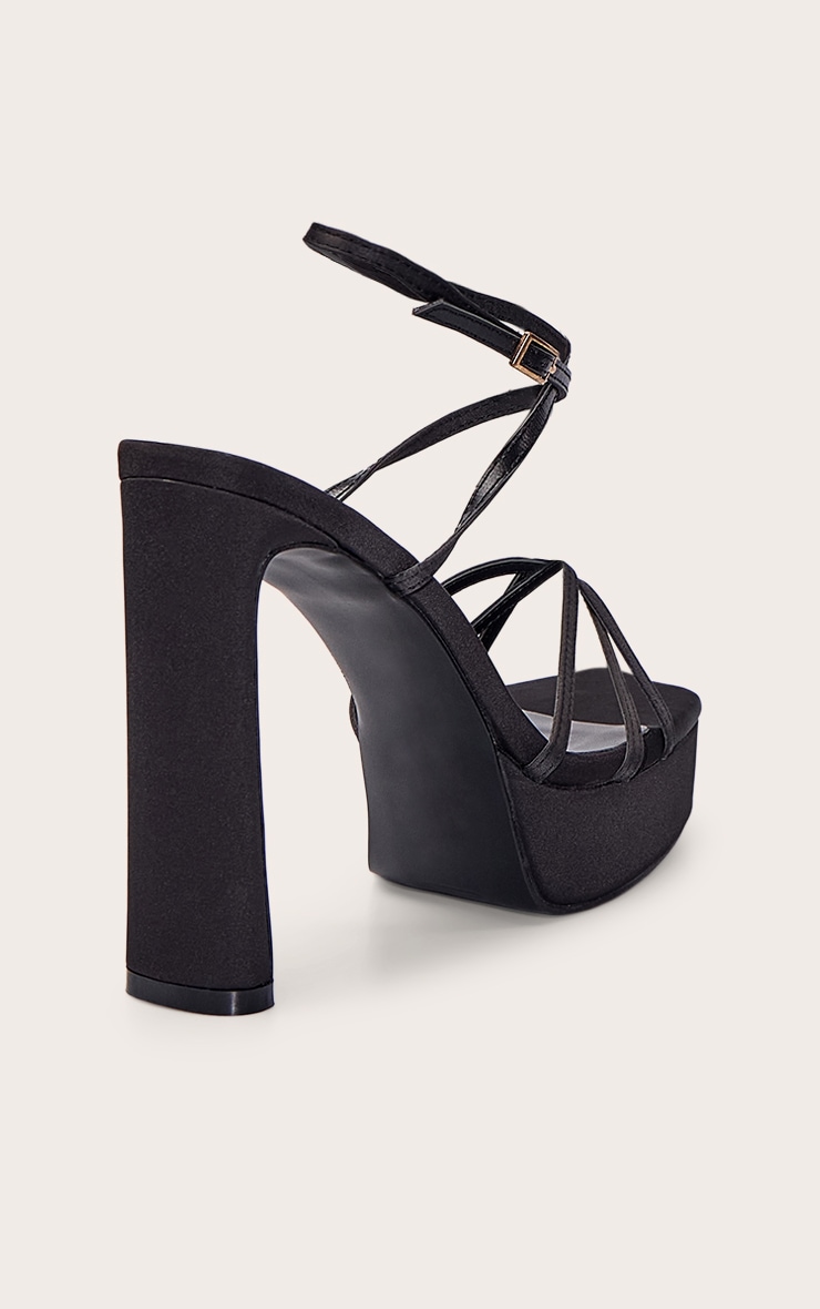 Black Satin Platform Strappy Heel image 4