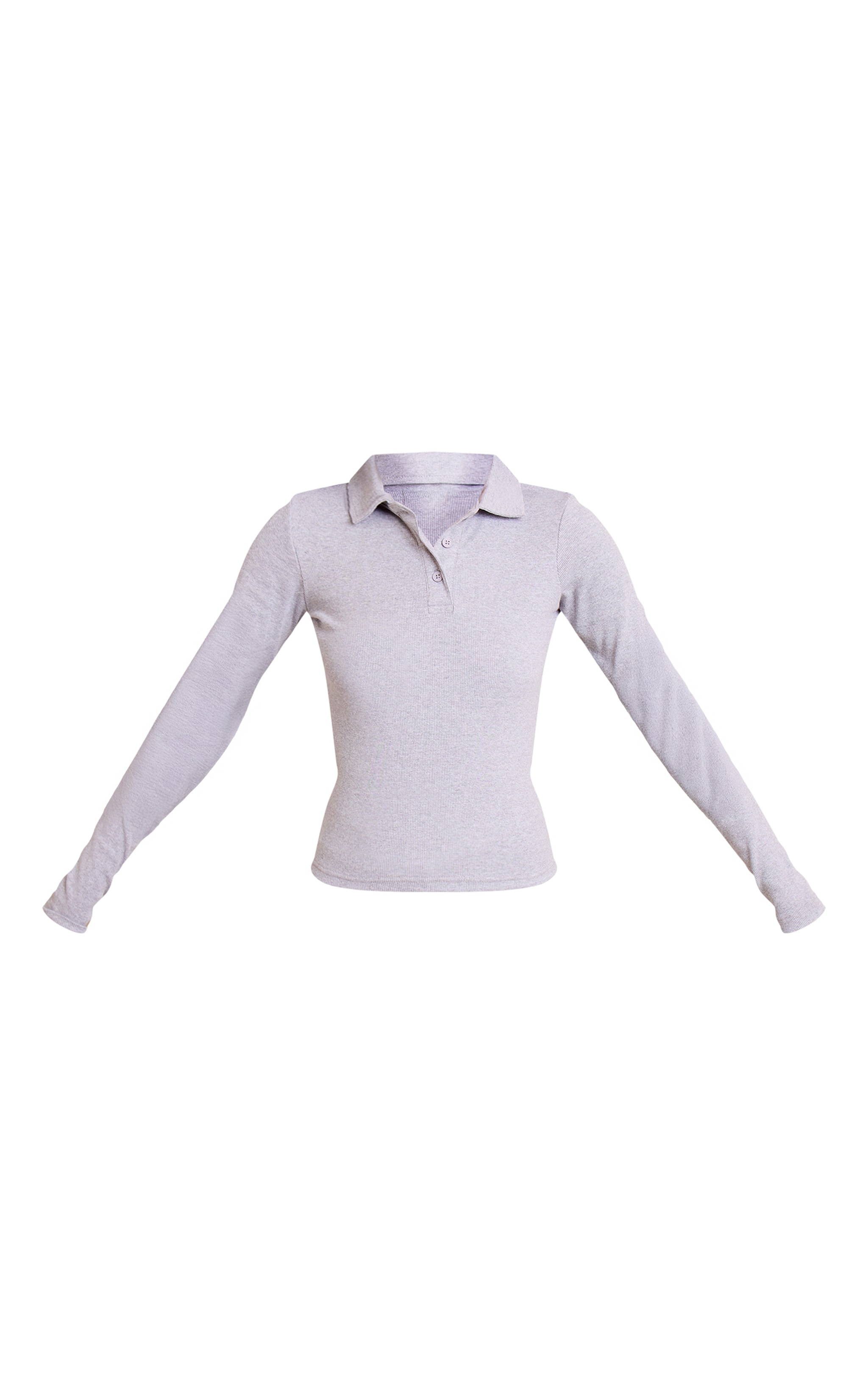 Tall Grey Marl Collared Long Sleeve Rib Top image 5