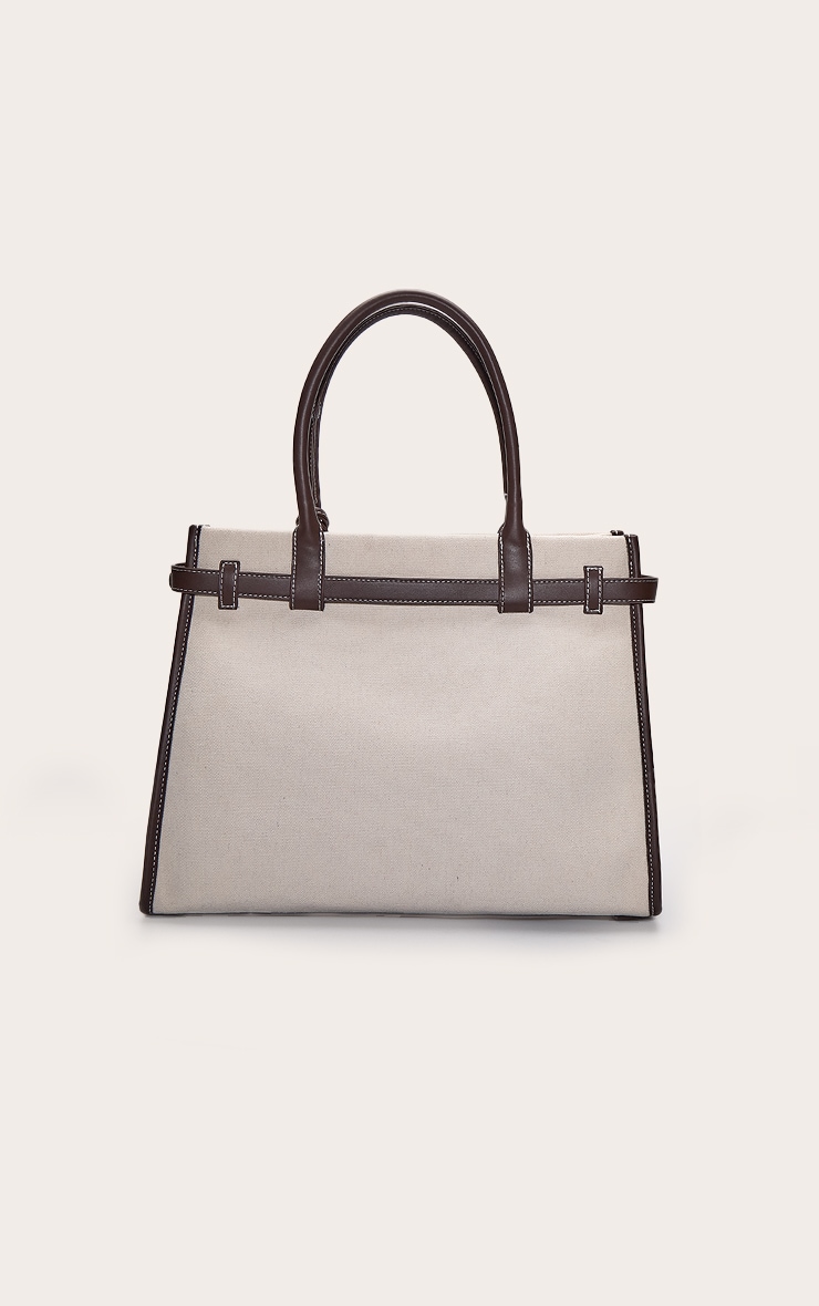 Natural Canvas Contrast Handle Handbag image 4