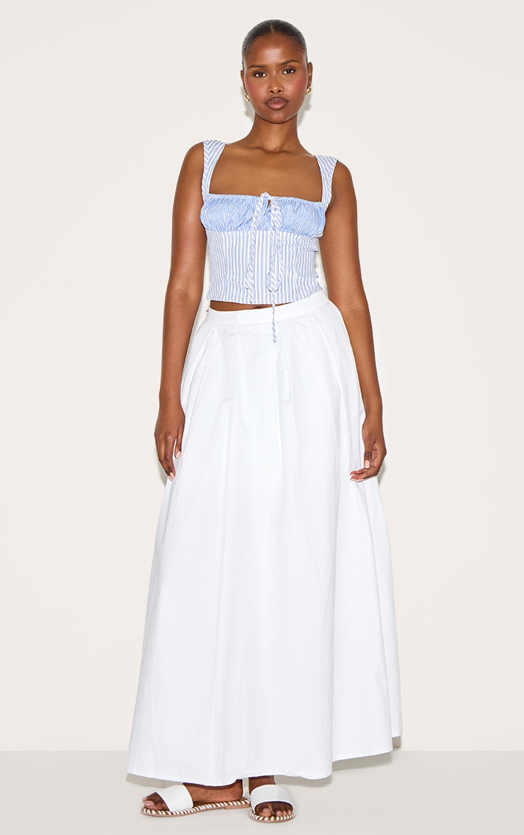 Sky Blue Cotton Contrast Striped Crop Top image 3