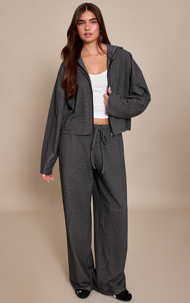 Black Striped Soft Fleece Zip Up Jacket image 3