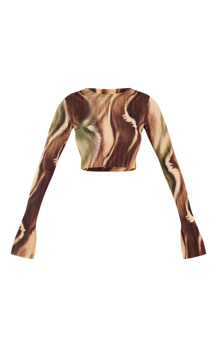 Tall Multi Swirl Print Long Sleeve Plisse Crop Top image 5