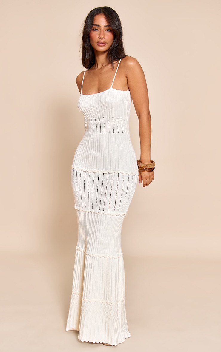 Petite Cream Scalloped Edging Knitted Maxi Dress image 3