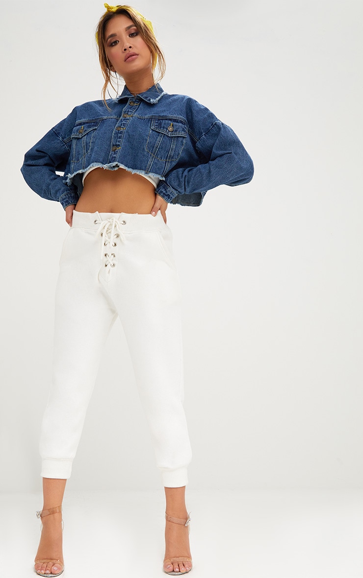 Dark Wash Cropped Denim Jacket Jackets PrettyLittleThing USA