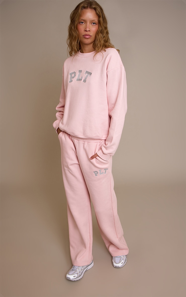 PLT Jogging droit rose à logo pailleté image 2