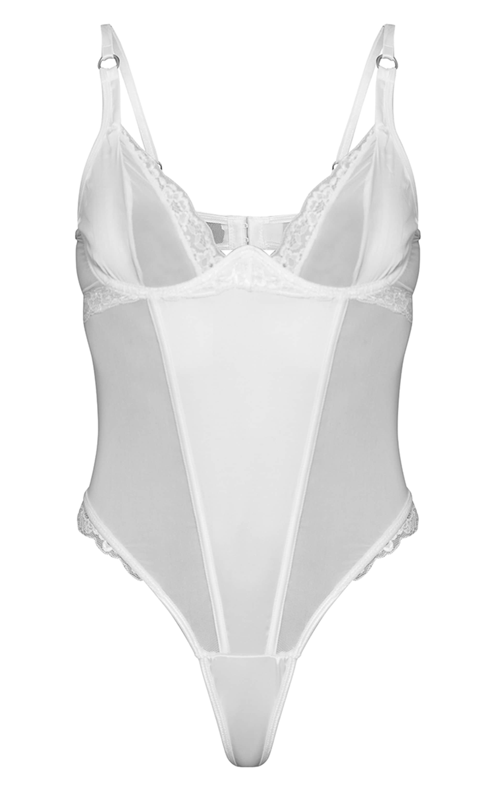 White Satin Lace Detail Bodysuit image 5