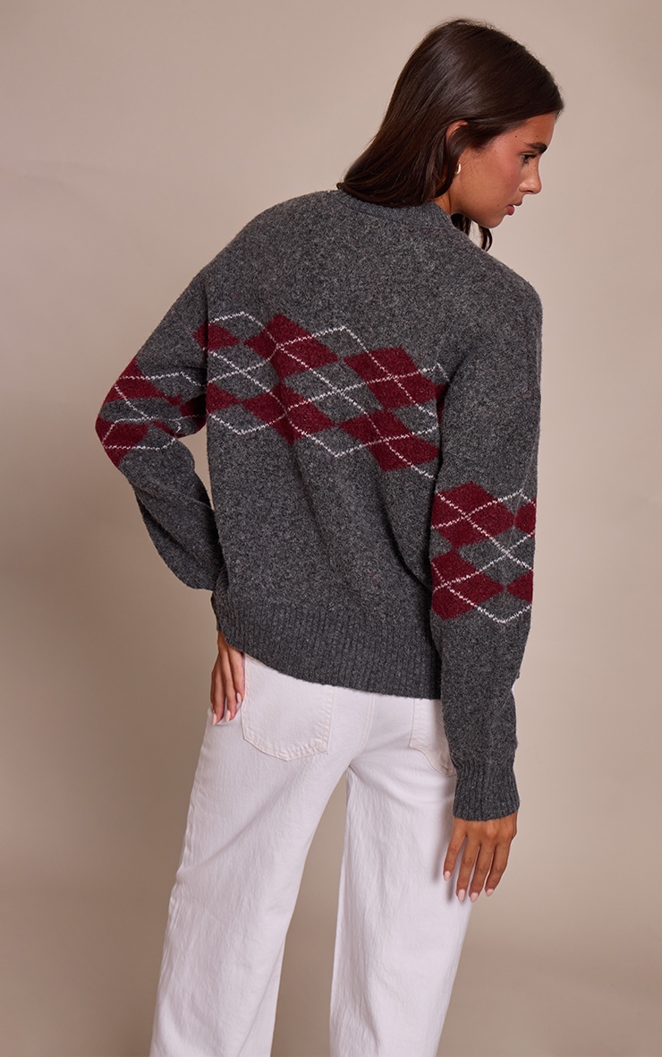 Grey Argyle Crew Neck Jumper image 2