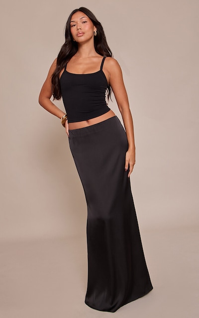 Black Floaty Satin Maxi Skirt