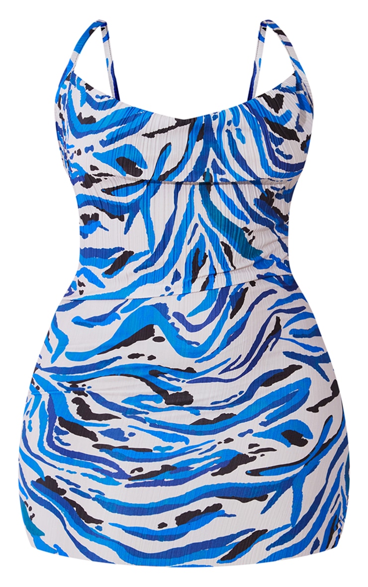 Plus Blue Tiger Printed Plisse Cowl Neck Bodycon Dress image 5