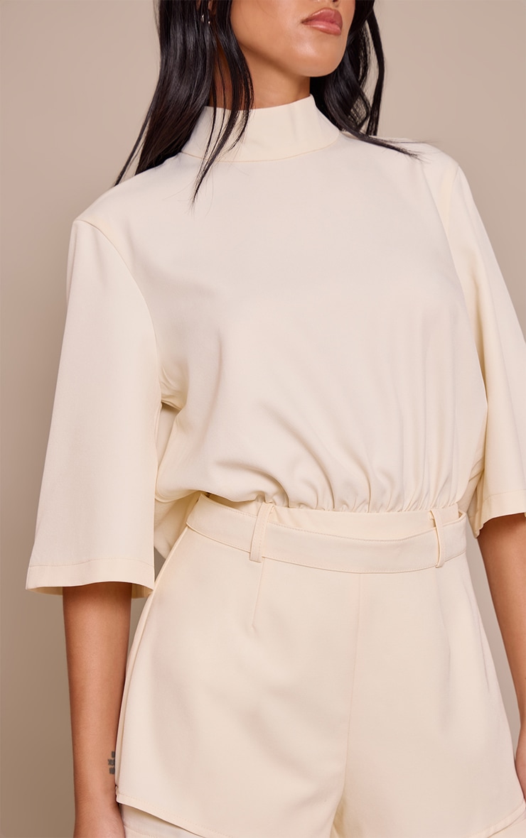 Cream Woven Short Sleeve Tailored Playsuit image 4