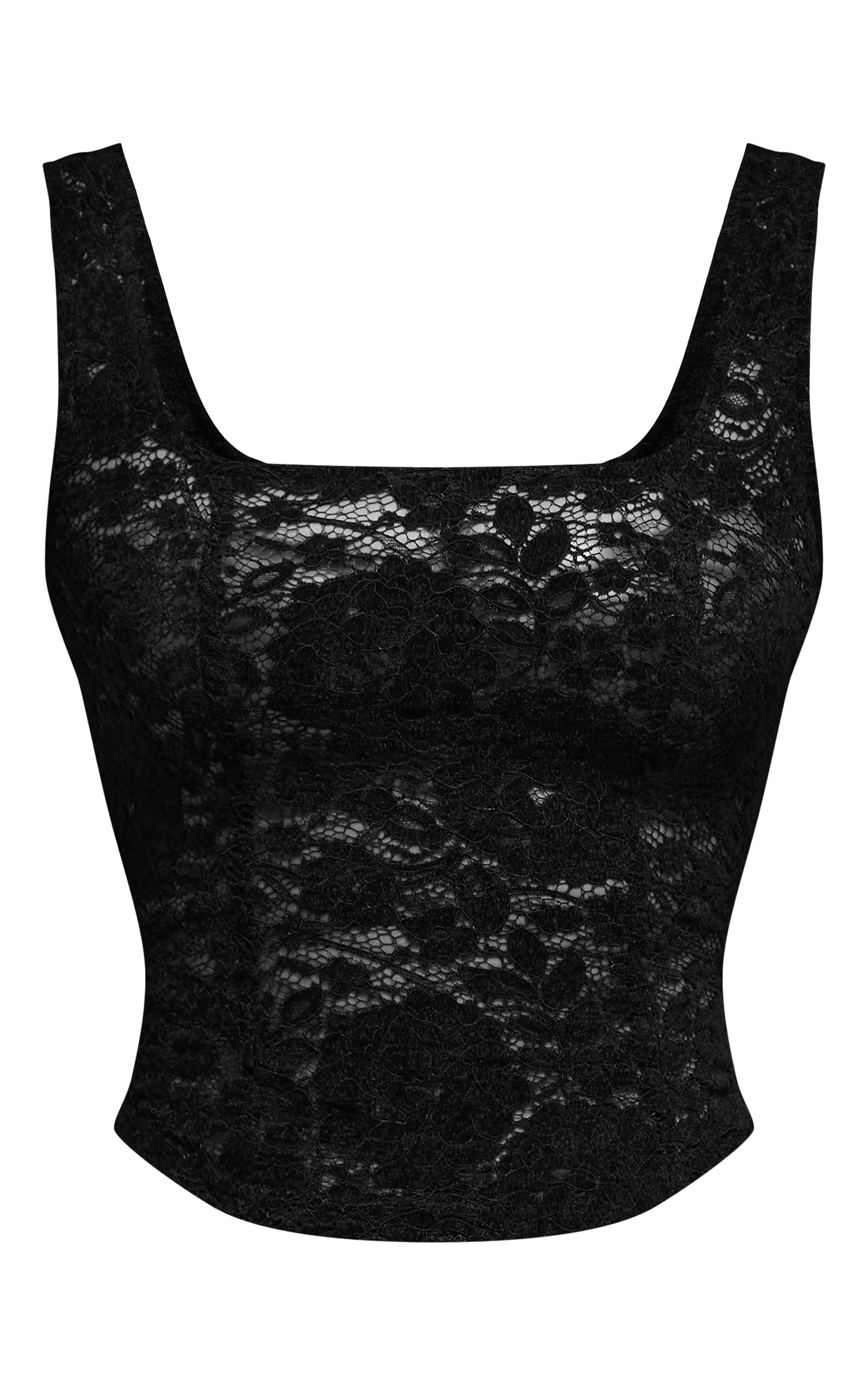 Black Lace Square Neck Long Top  image 5