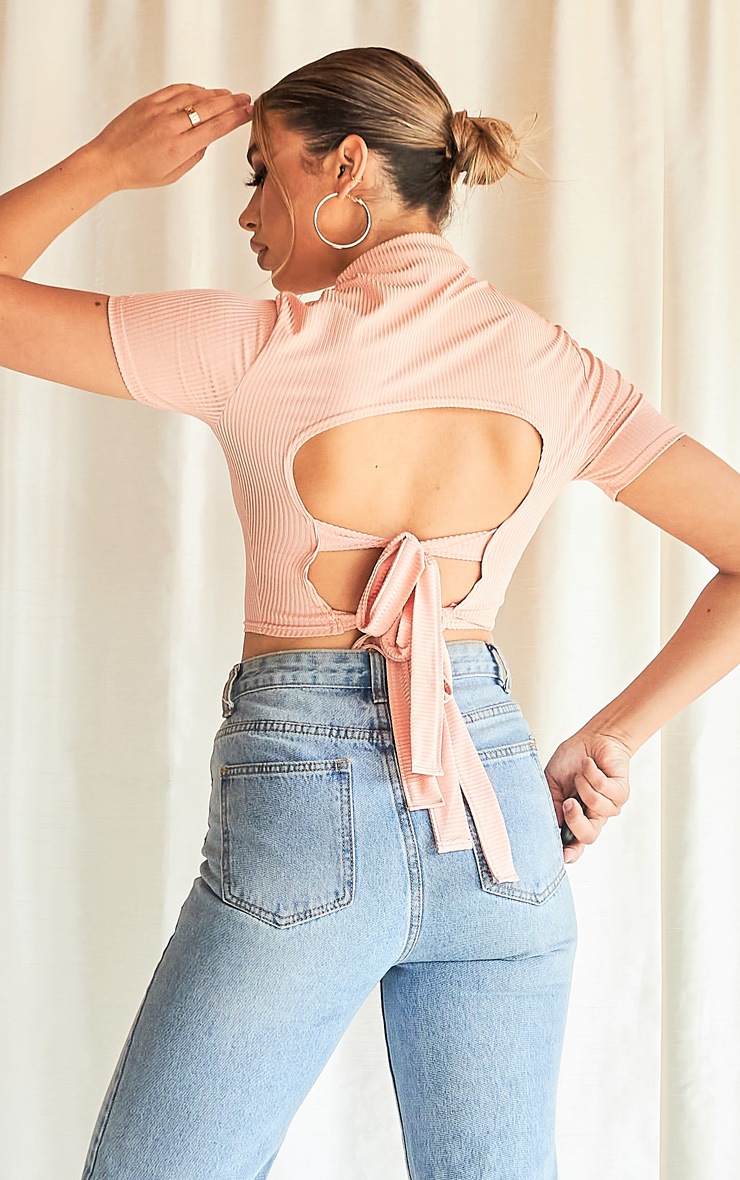 Apricot Tie Back Rib Crop Top