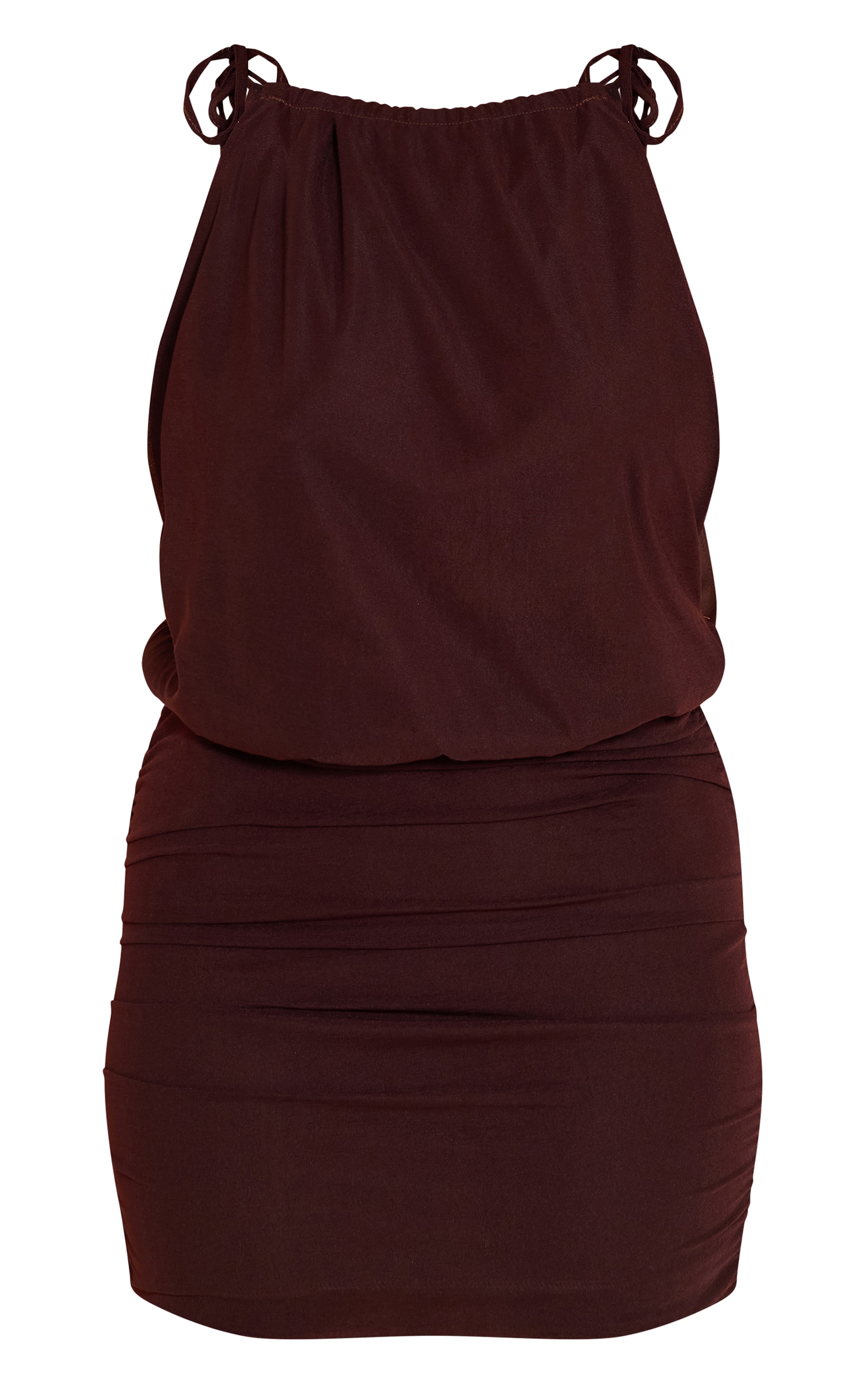 Shape Chocolate Ruched Tie Neck Mini Dress image 5