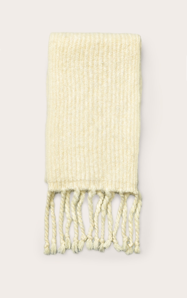 Butter Yellow Chunky Knit Tassel Detail Scarf image 1