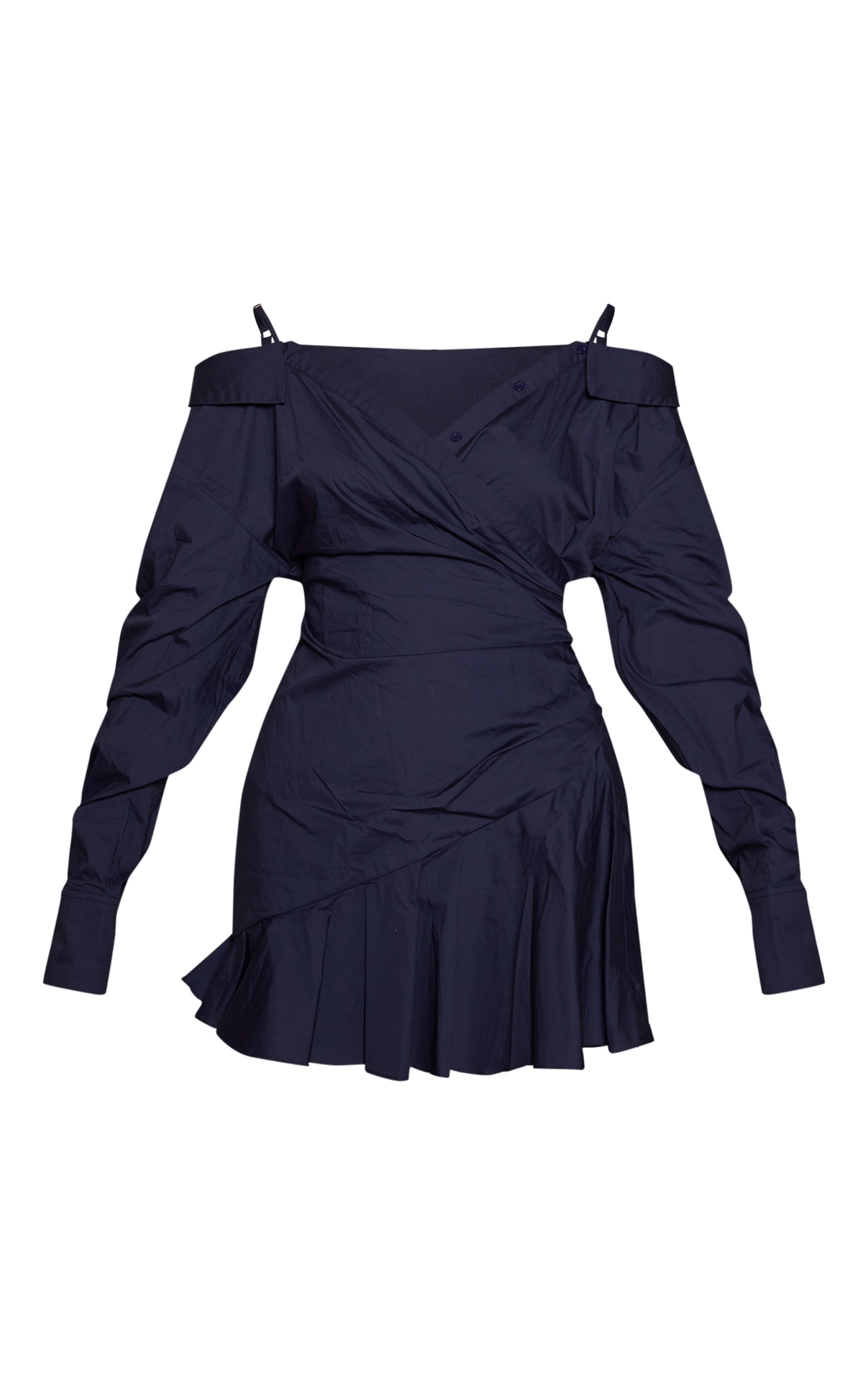 Navy Off The Shoulder Asymmetric Shirt Dress image 5
