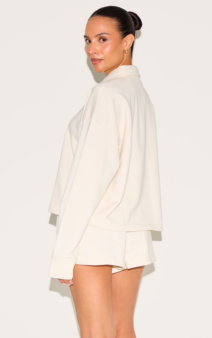 Petite Cream Loopback Oversized Polo Detail Sweatshirt image 2