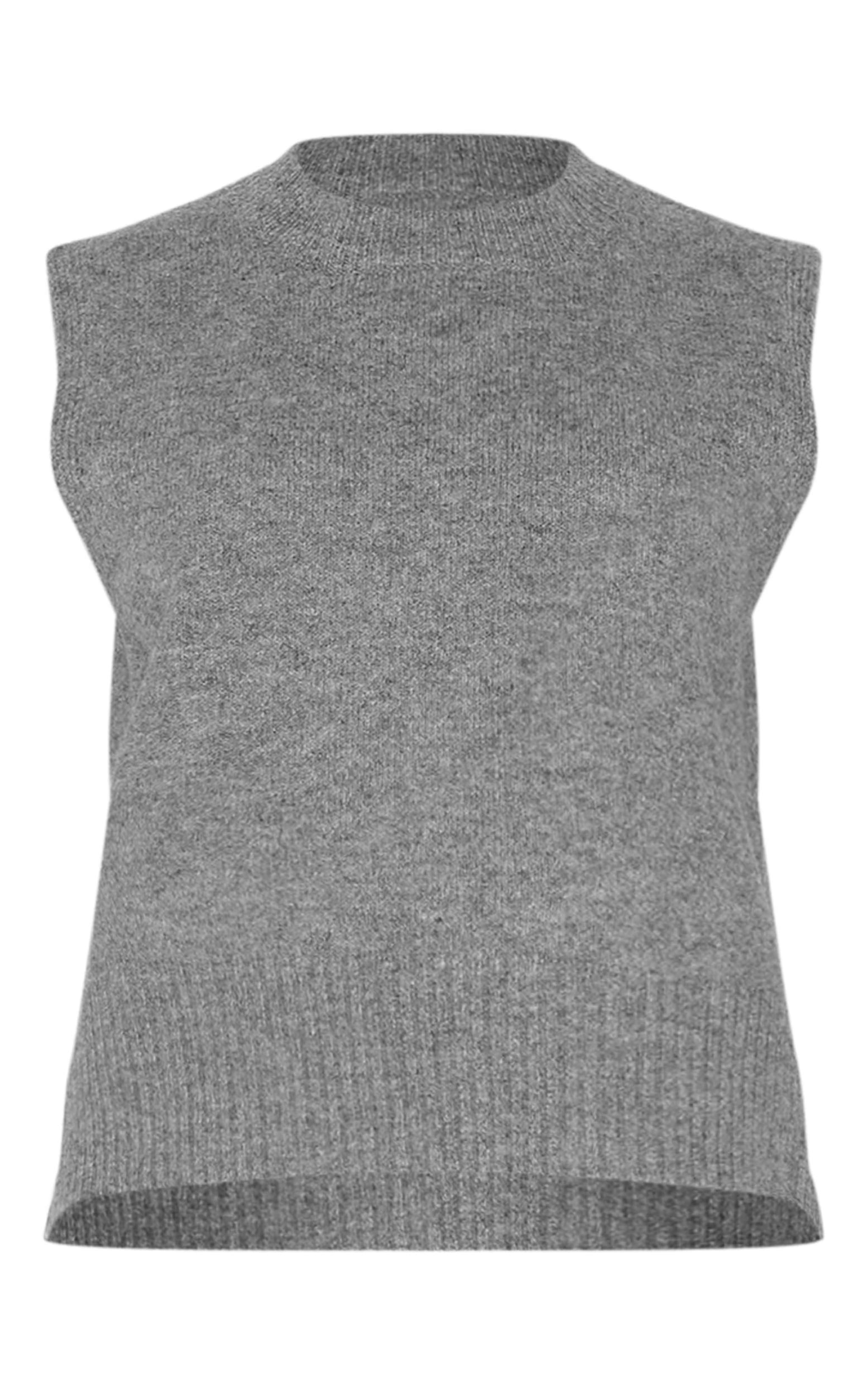 Top en maille tricot douce gris anthracite chiné sans manches à col haut image 5
