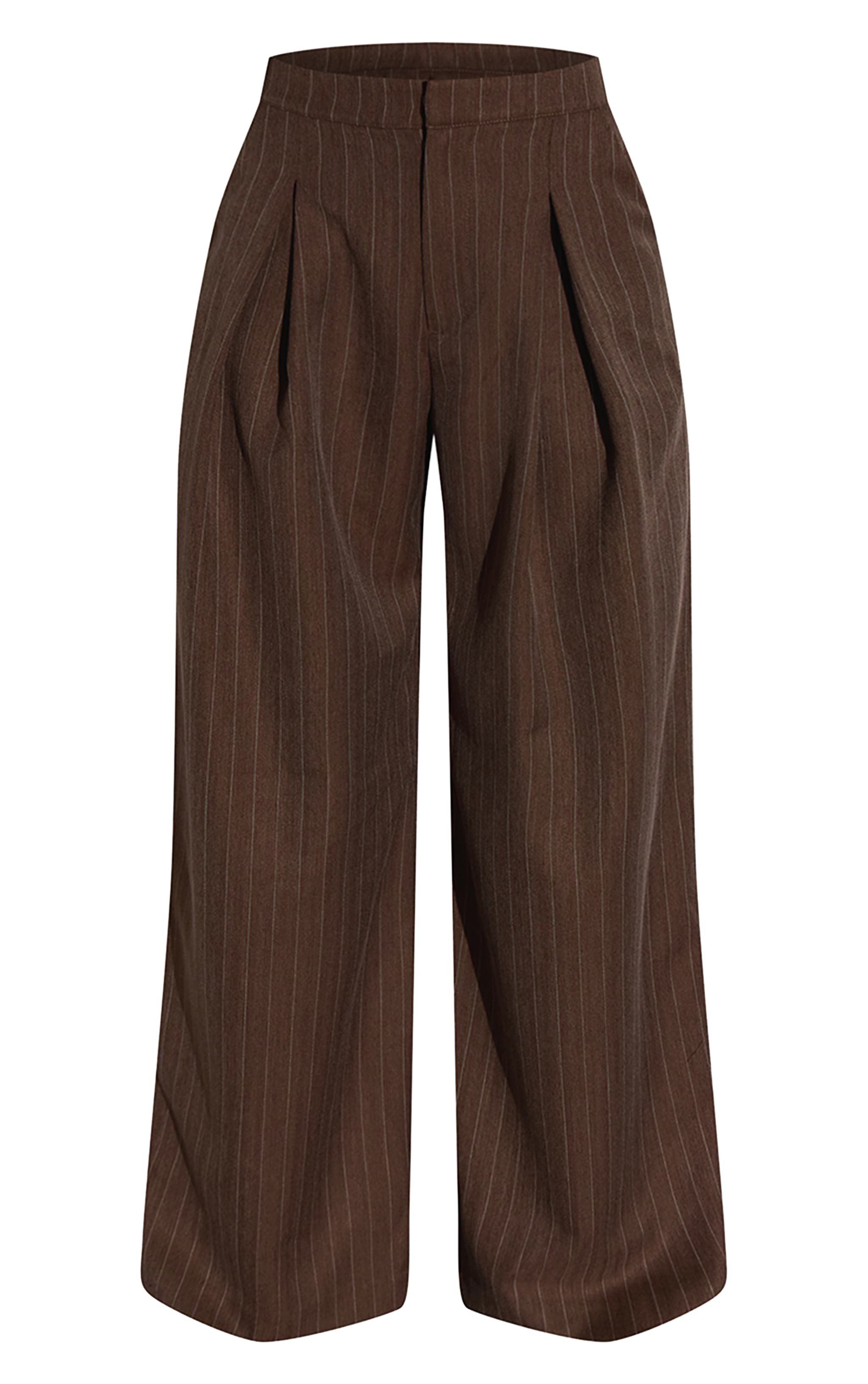Chocolate Brown Pinstripe Pleated Wide Leg Pants image 5