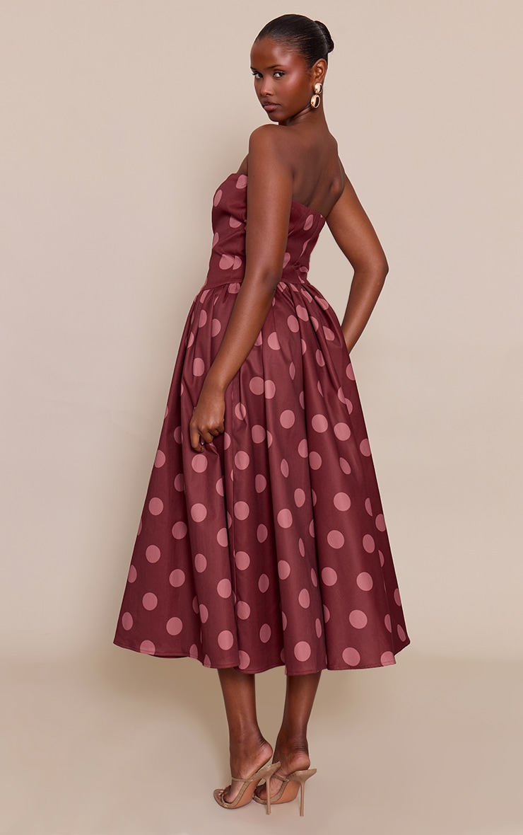 Blush Polka Dot Woven Bandeau Ruched Skater Midaxi Dress image 2